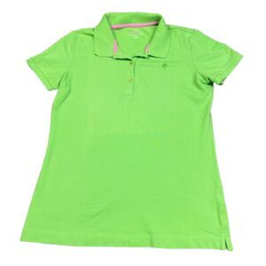 Lilly Pulitzer Chic Fit Green Polo Shirt Palm Tree Logo Pima Cotton Size M